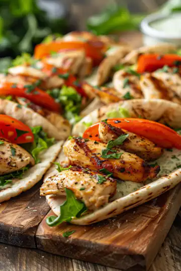 Sheet Pan Chicken Pitas with Herby Ranch taken with iphone 15 pro max --iw 2 --ar 4:5 --v 6.0 --raw
