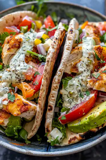 Sheet Pan Chicken Pitas with Herby Ranch taken with iphone 15 pro max --iw 2 --ar 4:5 --v 6.0 --raw