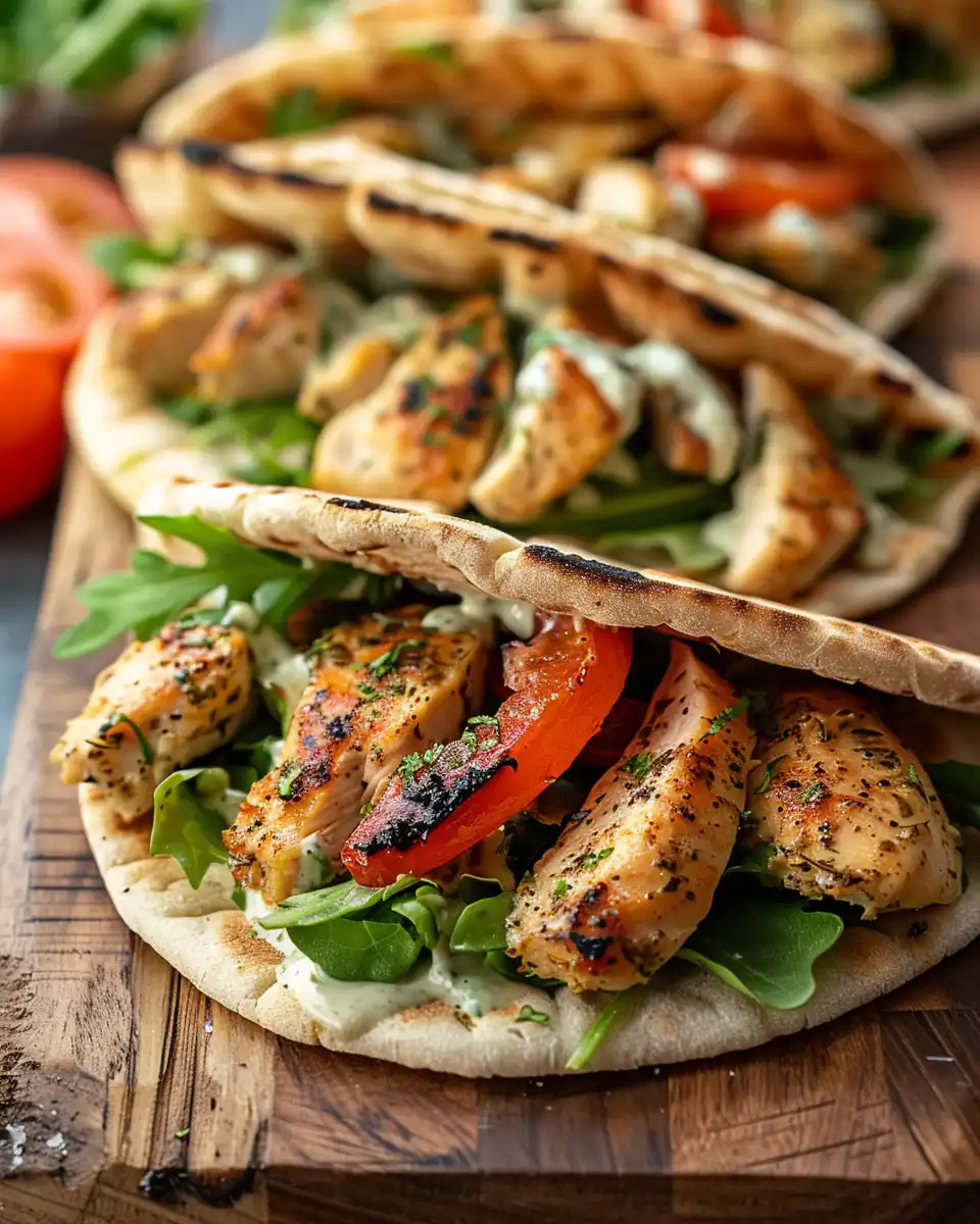 Finished sheet pan chicken pitas served and ready to eat