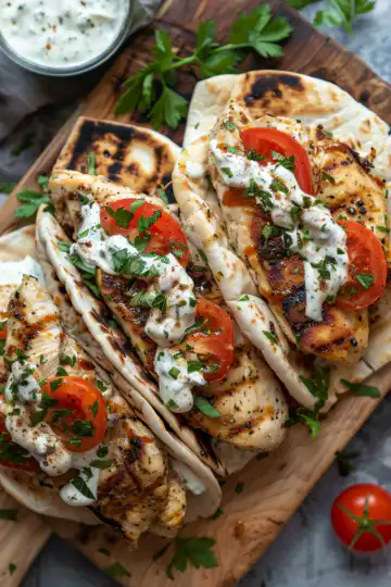 Sheet Pan Chicken Pitas with Herby Ranch taken with iphone 15 pro max --iw 2 --ar 4:5 --v 6.0 --raw