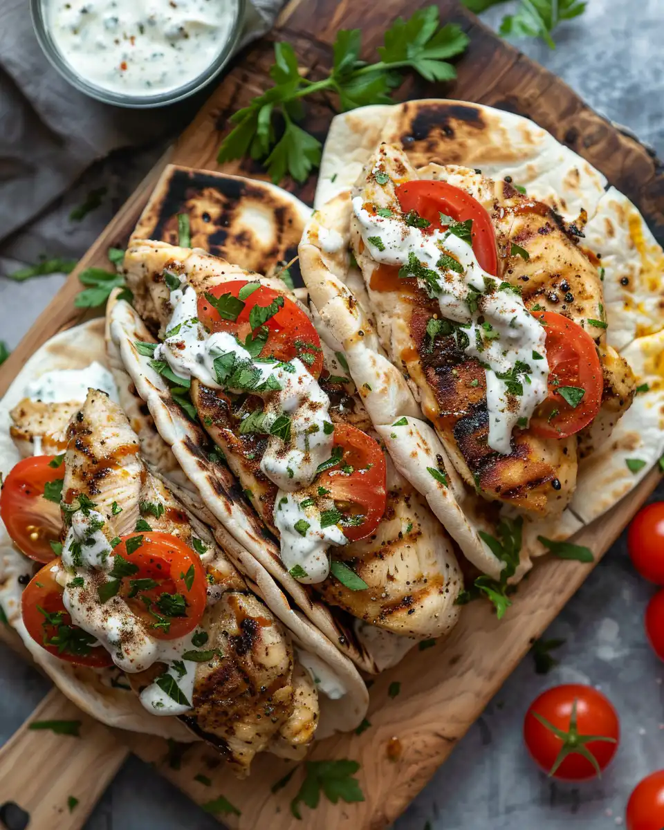 Pressure cooker chicken and warm pita bread ready for serving