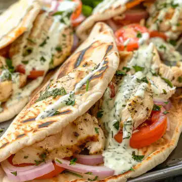Sheet Pan Chicken Pitas with Herby Ranch taken with iphone 15 pro max --iw 2 --ar 4:5 --v 6.0 --raw