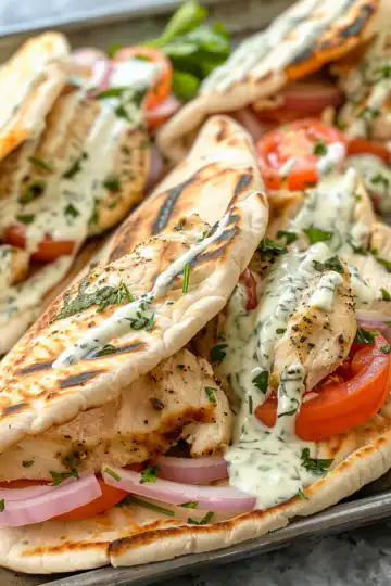 Sheet Pan Chicken Pitas with Herby Ranch taken with iphone 15 pro max --iw 2 --ar 4:5 --v 6.0 --raw