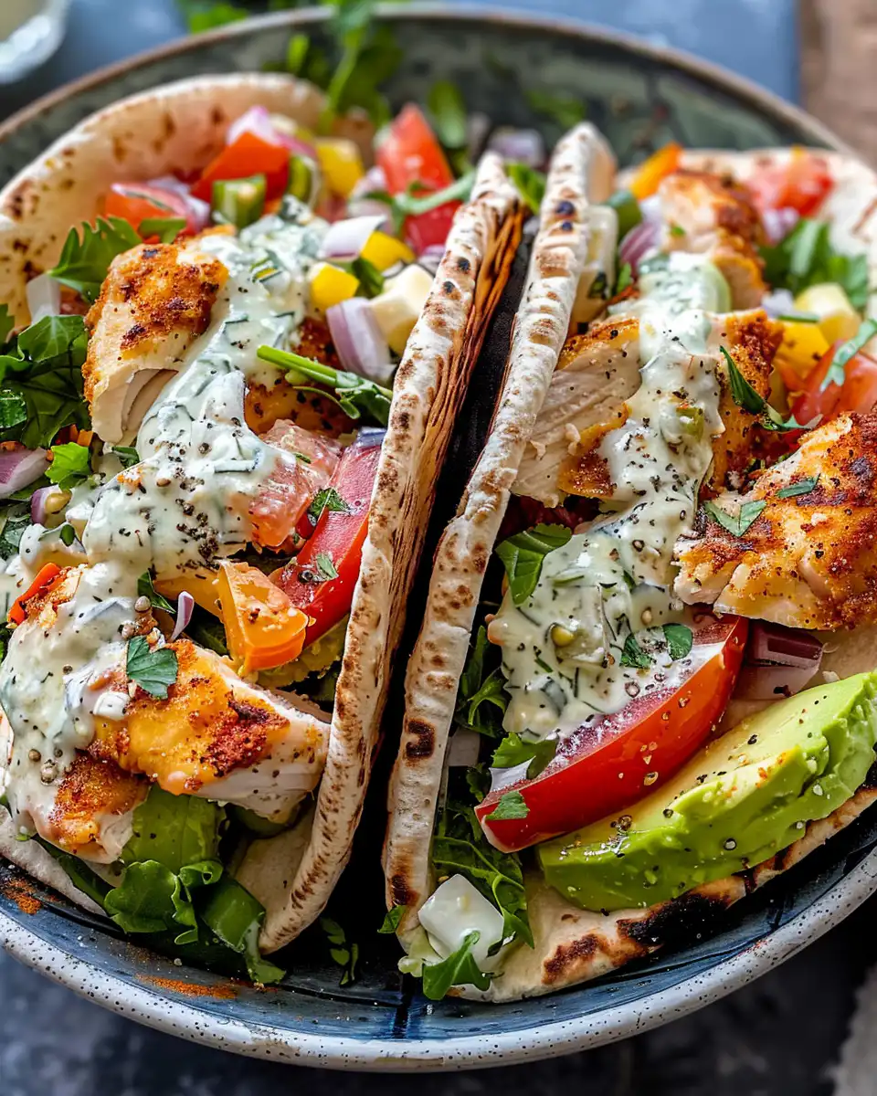 Steam rising from sheet pan chicken pitas with herby ranch sauce