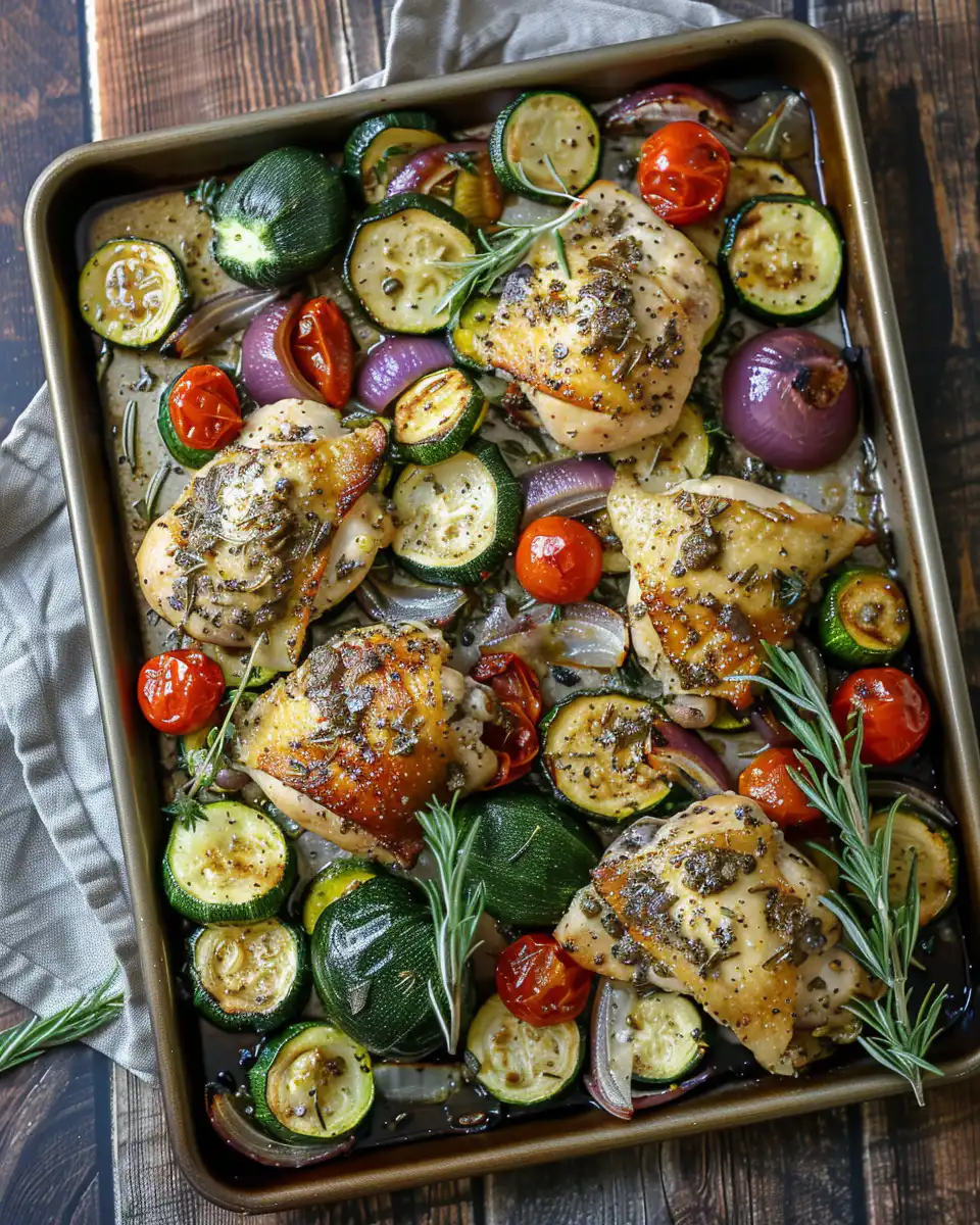 Ingredients for sheet pan Mediterranean chicken with zucchini and peppers
