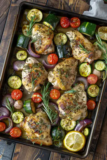 Sheet Pan Mediterranean Chicken and Zucchini taken with iphone 15 pro max --iw 2 --ar 4:5 --v 6.0 --raw