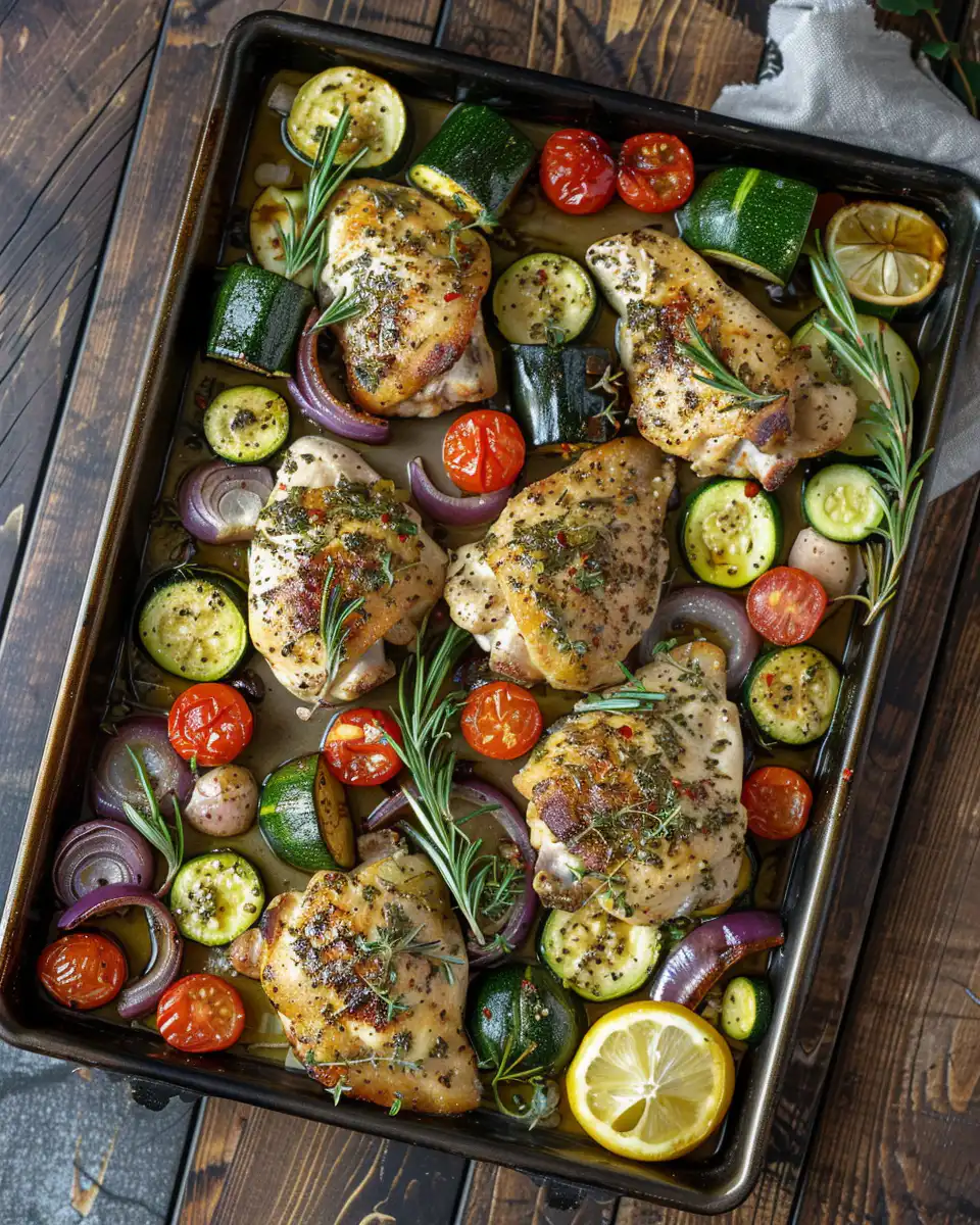 Sheet pan Mediterranean chicken and zucchini fresh and ready to cook