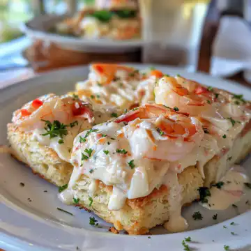 Shrimp Crab Biscuit Melts taken with iphone 15 pro max --iw 2 --ar 4:5 --v 6.0 --raw