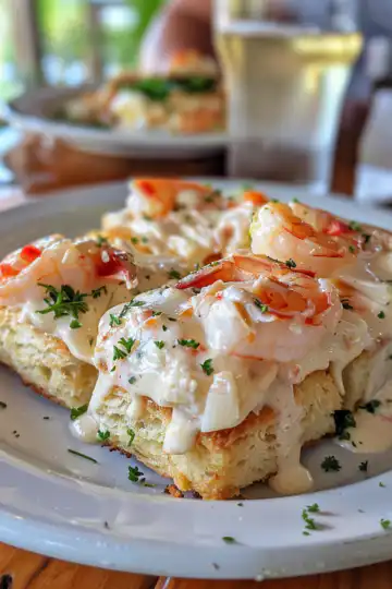 Shrimp Crab Biscuit Melts taken with iphone 15 pro max --iw 2 --ar 4:5 --v 6.0 --raw