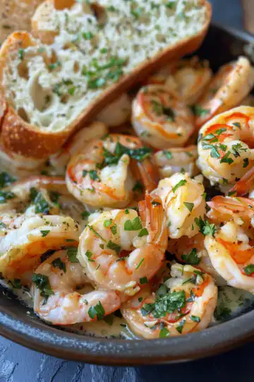 Shrimp Scampi Bowls with Garlic Bread taken with iphone 15 pro max --iw 2 --ar 4:5 --v 6.0 --raw
