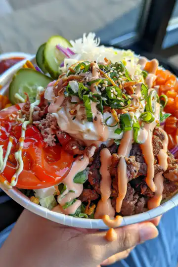 Smash Burger Bowl taken with iphone 15 pro max --iw 2 --ar 4:5 --v 6.0 --raw