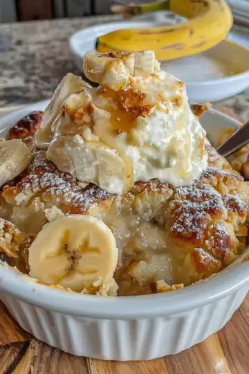 Southern Banana Cobbler taken with iphone 15 pro max --iw 2 --ar 4:5 --v 6.0 --raw