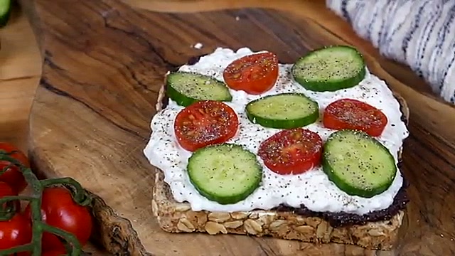 Close-up of spicy cottage cheese toast showing the texture and color detail