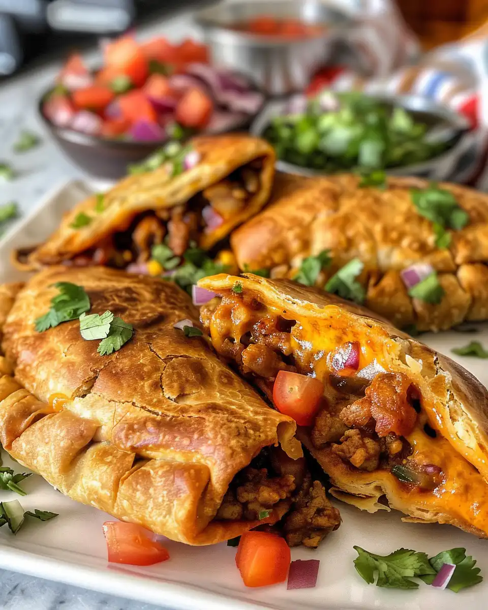 Freshly air-fried taco pockets steaming and ready to eat