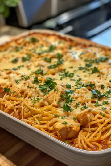 Spicy Southern Chicken Spaghetti Casserole taken with iphone 15 pro max --iw 2 --ar 4:5 --v 6.0 --raw
