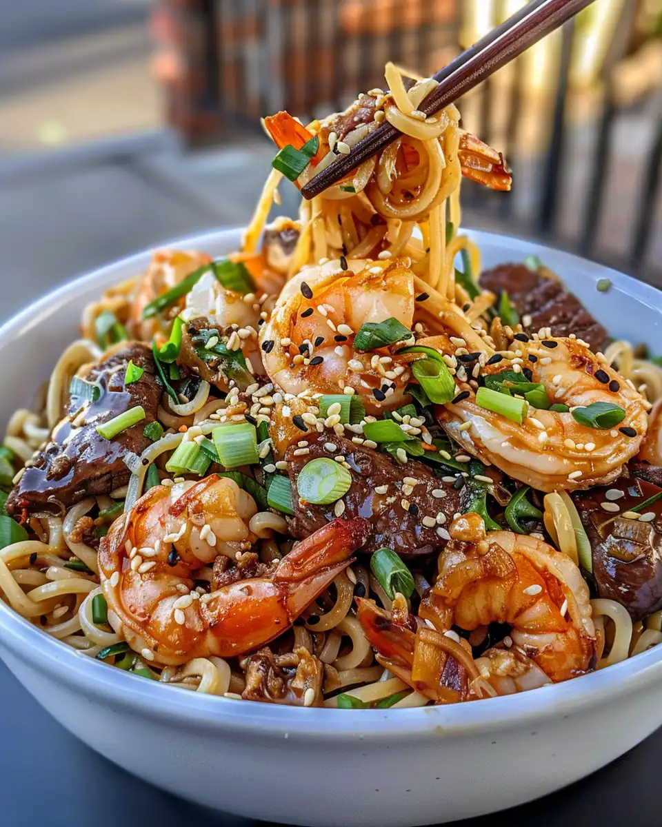 Steam rising from pressure cooker with shrimp stir fry inside