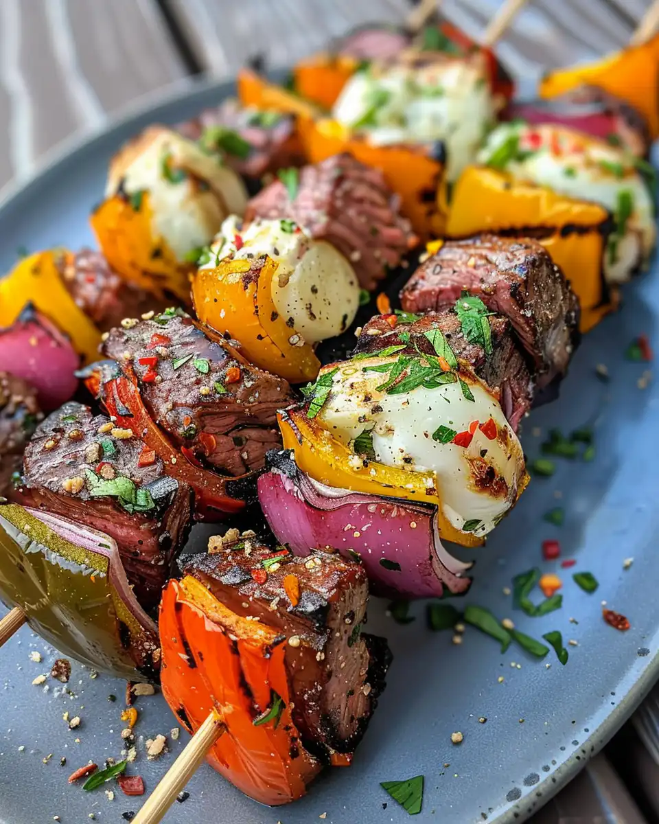 Tender and juicy steak kabobs ready to serve
