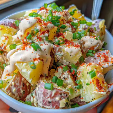 Steakhouse Potato Salad taken with iphone 15 pro max --iw 2 --ar 4:5 --v 6.0 --raw