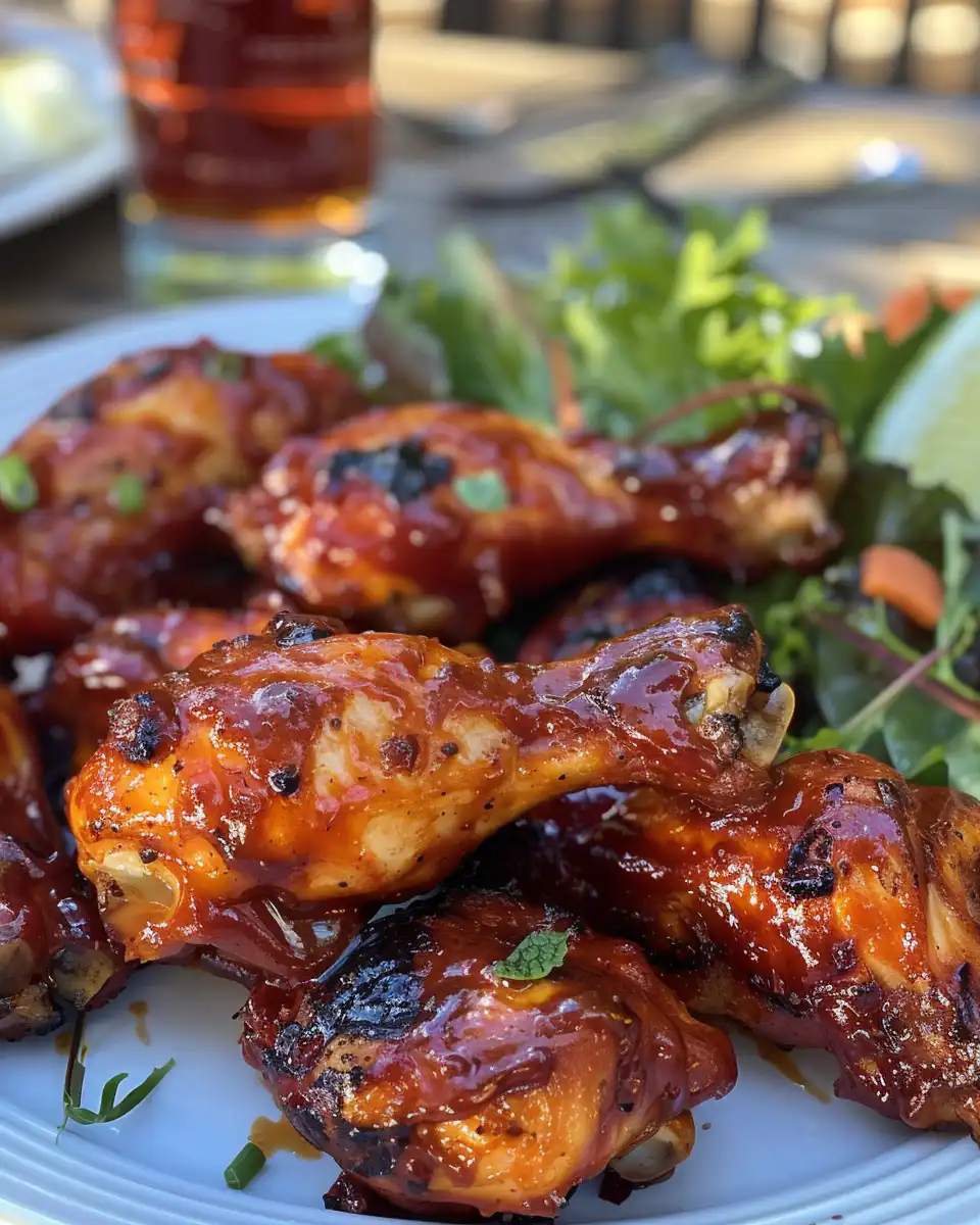 Sticky spicy barbecue chicken wings with charred glaze served