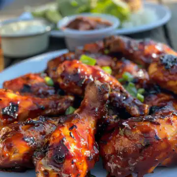 Sticky Spicy BBQ Chicken taken with iphone 15 pro max --iw 2 --ar 4:5 --v 6.0 --raw