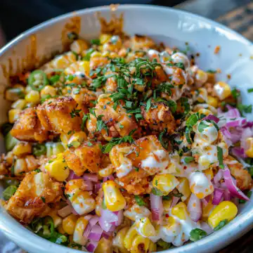 Street Corn Chicken Bowl taken with iphone 15 pro max --iw 2 --ar 4:5 --v 6.0 --raw