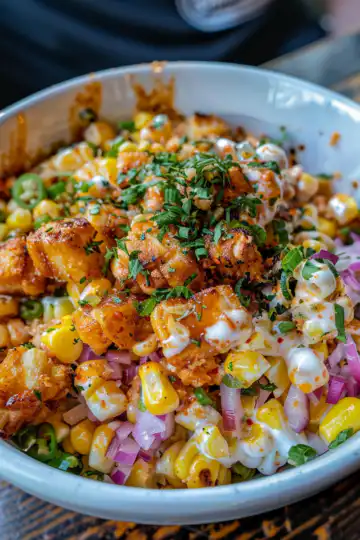 Street Corn Chicken Bowl taken with iphone 15 pro max --iw 2 --ar 4:5 --v 6.0 --raw