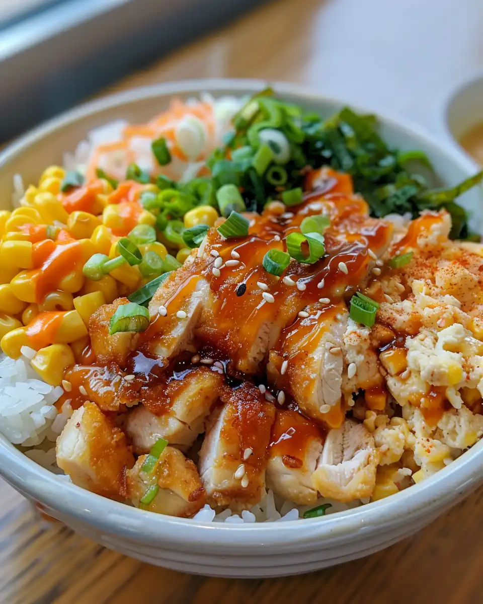 Finished street corn chicken rice bowl garnished with cotija cheese and cilantro