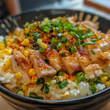 Street Corn Chicken Rice Bowl taken with iphone 15 pro max --iw 2 --ar 4:5 --v 6.0 --raw