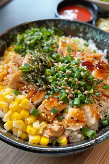 Street Corn Chicken Rice Bowl taken with iphone 15 pro max --iw 2 --ar 4:5 --v 6.0 --raw