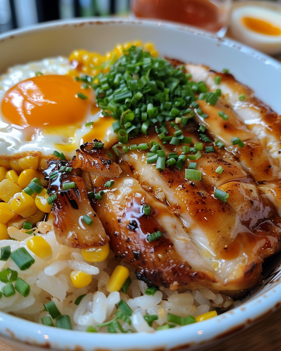 Close-up of Street Corn Chicken Rice Bowl fresh and ready to eat