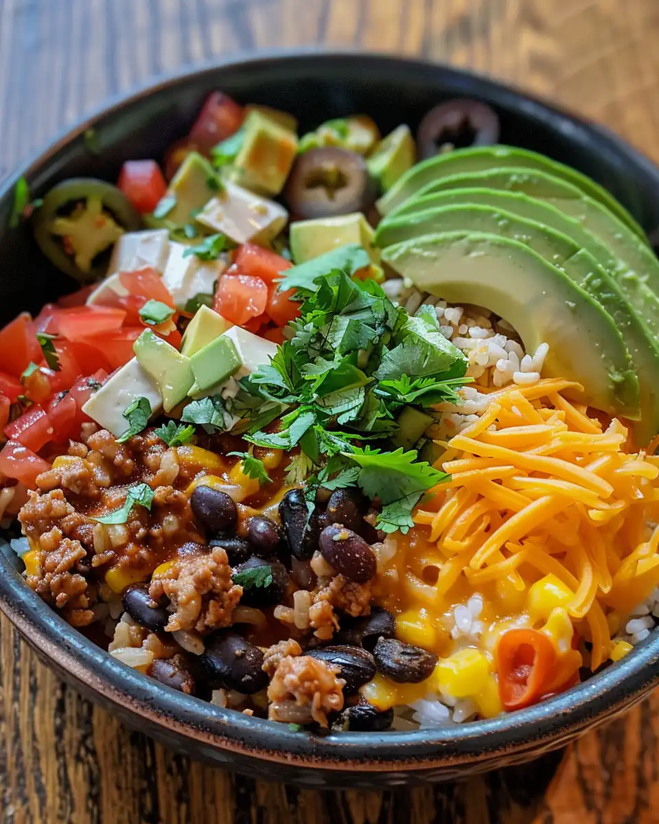Fresh ingredients for taco rice bowl including poblano peppers and red onion