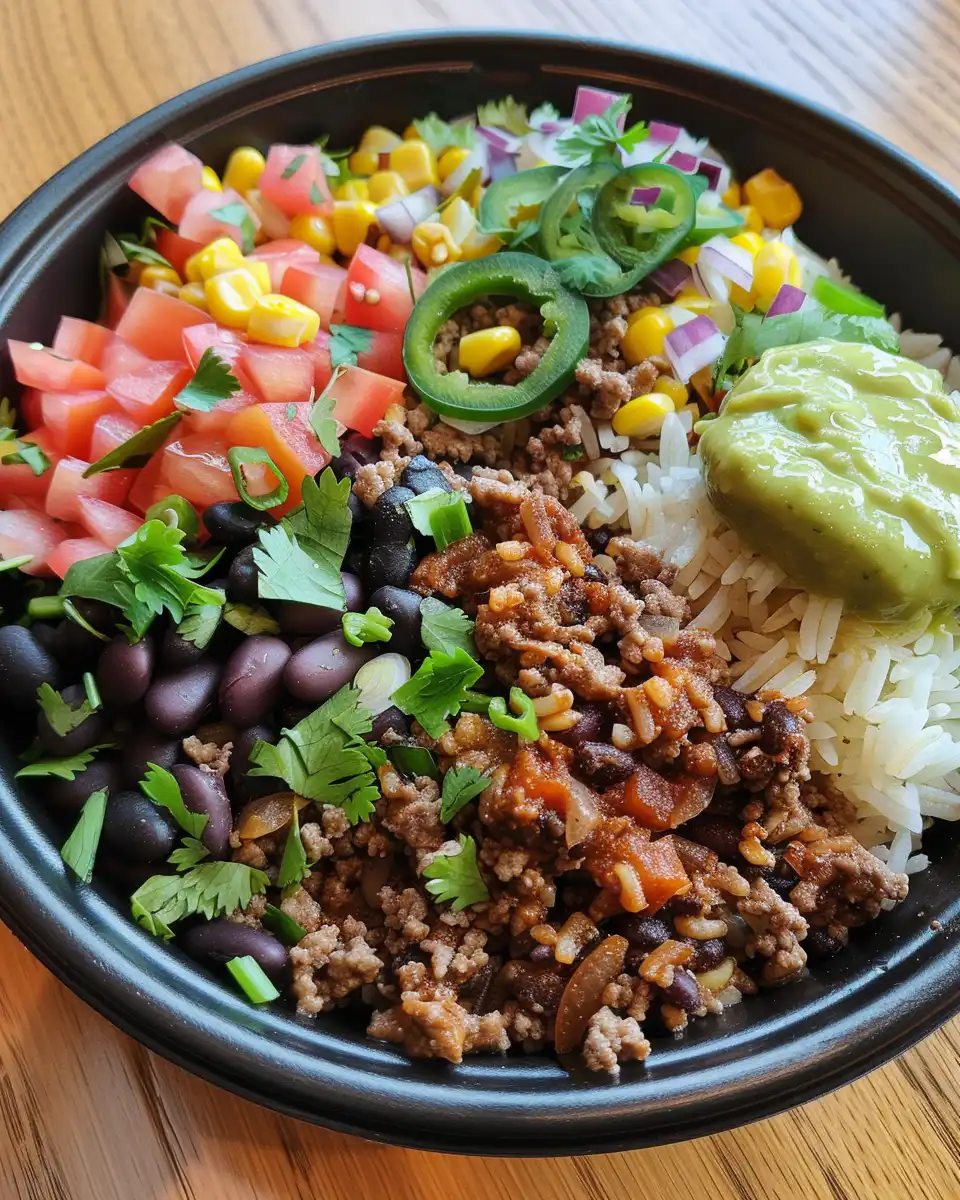 Taco rice bowl served with fresh toppings and cheese
