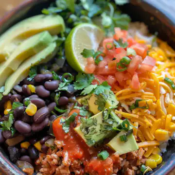 Taco Rice Bowl taken with iphone 15 pro max --iw 2 --ar 4:5 --v 6.0 --raw