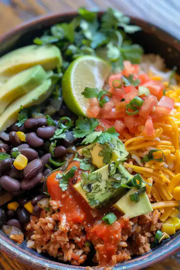 Taco Rice Bowl taken with iphone 15 pro max --iw 2 --ar 4:5 --v 6.0 --raw