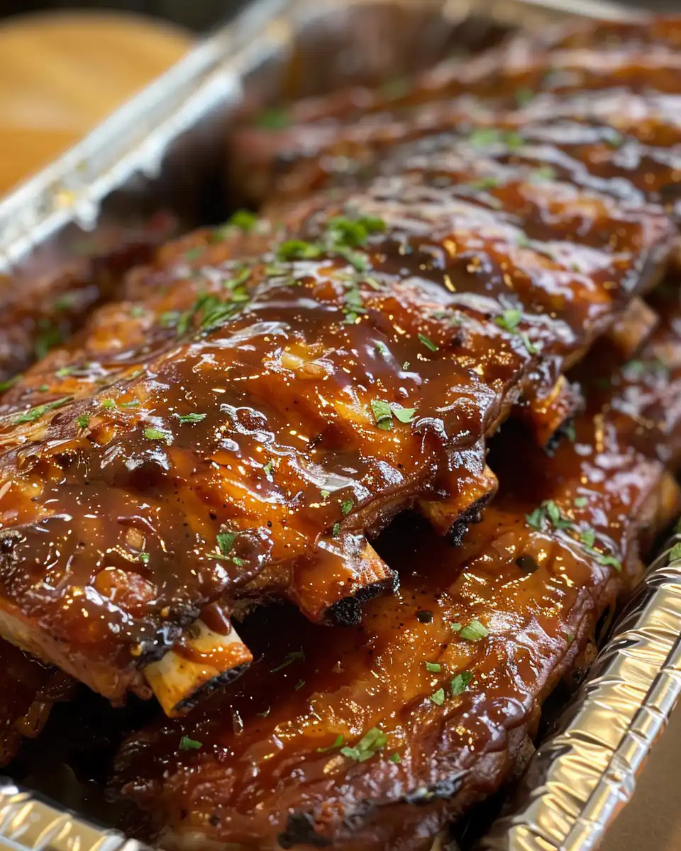 Close up of glazed ribs with barbecue chili sauce