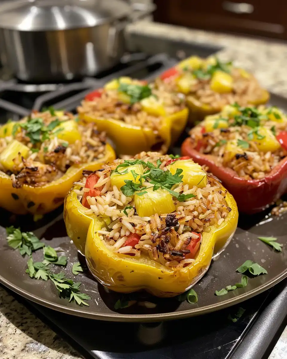 Ingredients for teriyaki pineapple chicken and rice stuffed peppers