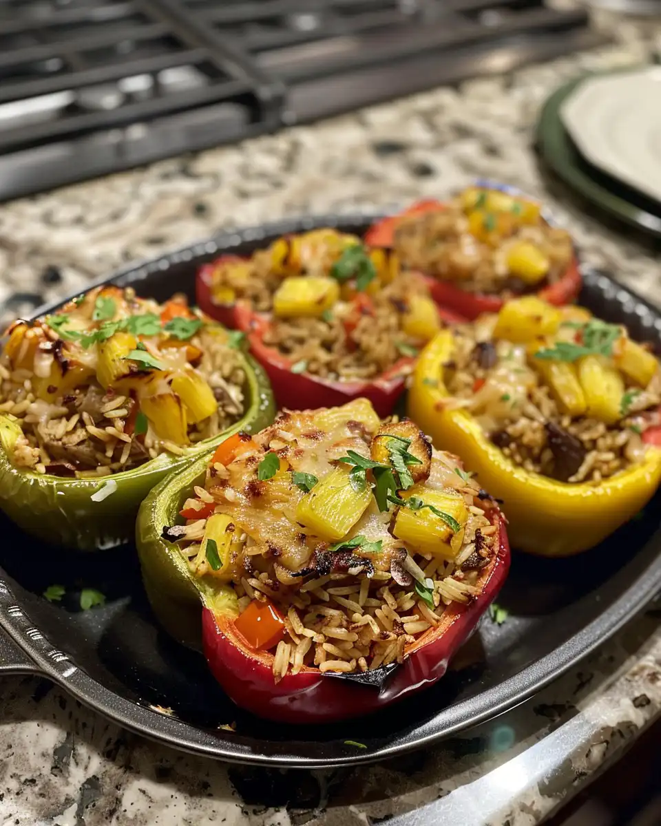 Teriyaki pineapple chicken and rice stuffed peppers in pressure cooker