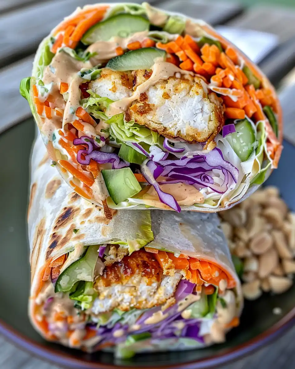 Fresh ingredients for Thai peanut chicken wraps prepared for assembly