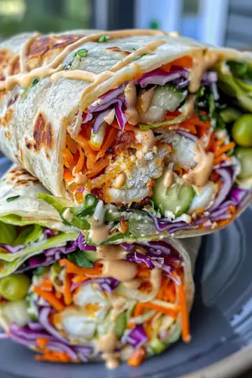 Thai Peanut Chicken Wraps taken with iphone 15 pro max --iw 2 --ar 4:5 --v 6.0 --raw