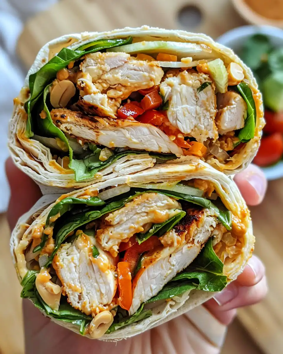 Ingredients and colorful veggies for Thai Chicken Wraps