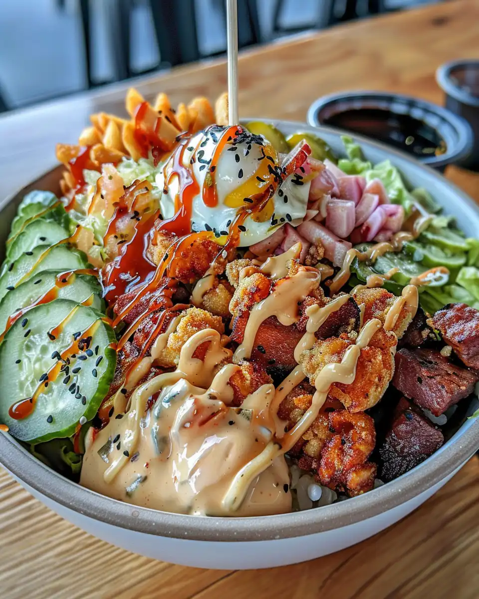Ingredients for smash burger bowl in a skillet including potatoes and onions