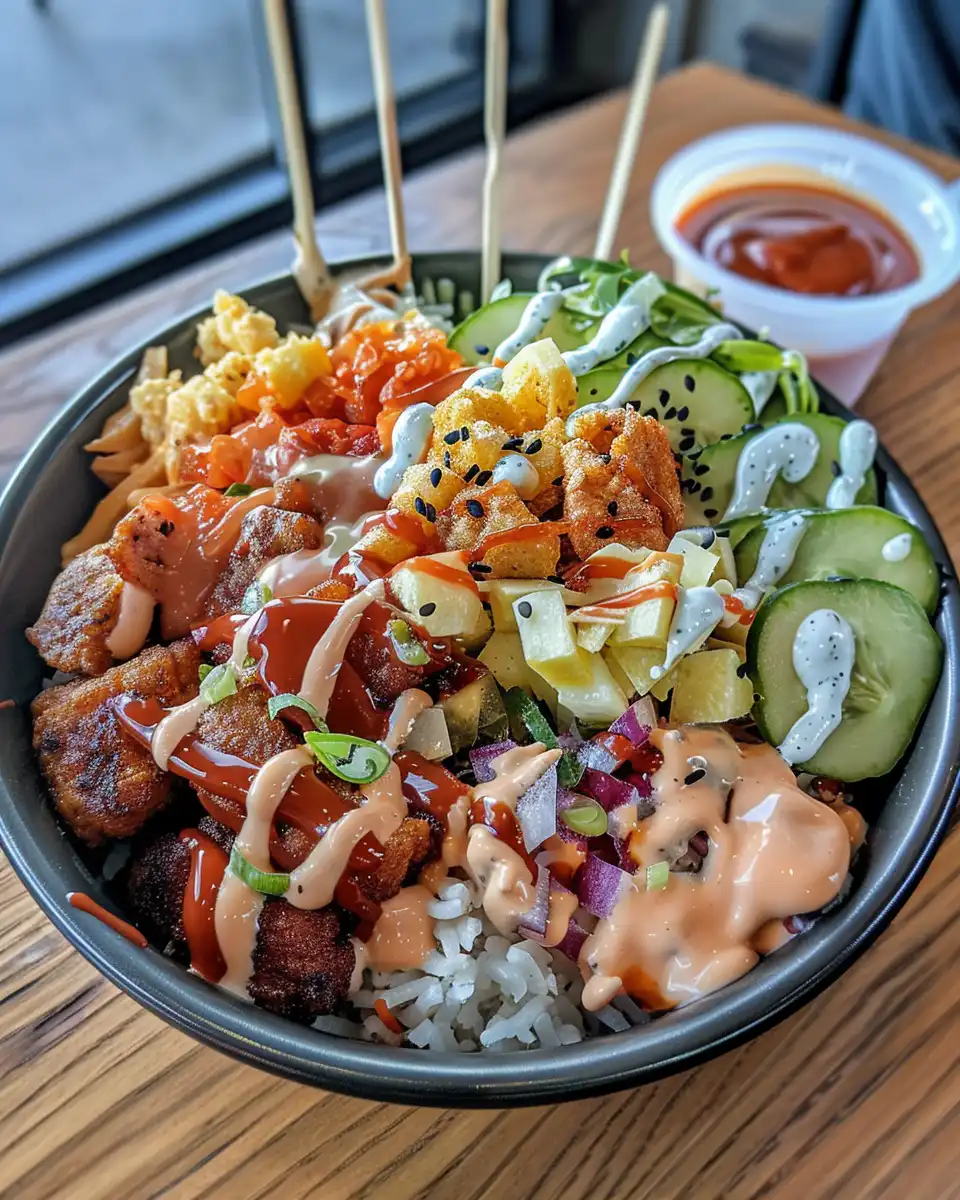 Finished smash burger bowl with melted cheese and toppings
