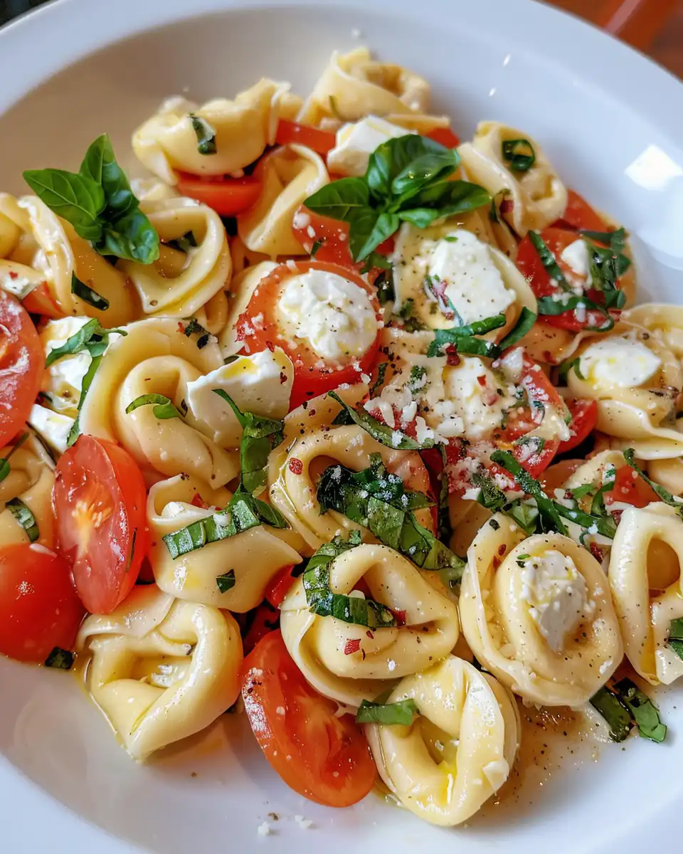 Ingredients for tortellini caprese pasta salad laid out