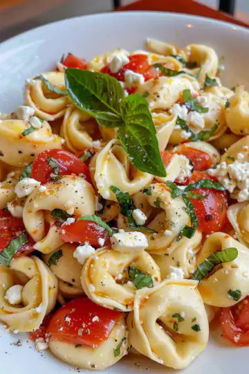 Tortellini Caprese Pasta Salad taken with iphone 15 pro max --iw 2 --ar 4:5 --v 6.0 --raw