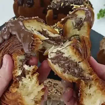Side view of viral pistachio croissant ready to serve